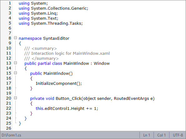 Wpf Syntax Highlighting And Code Editor Control Syncfusion