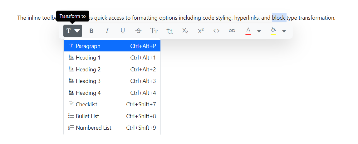 ASP.NET MVC Block Editor toolbar Options