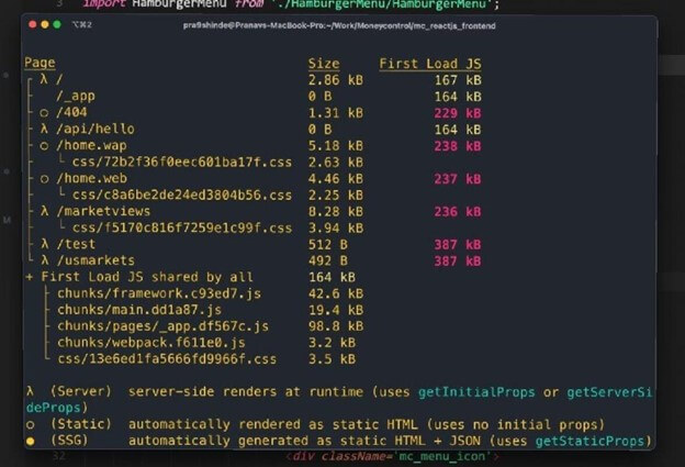 Result before optimizing the bundle size