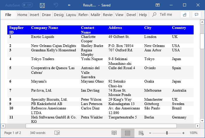 Word document with custom table style