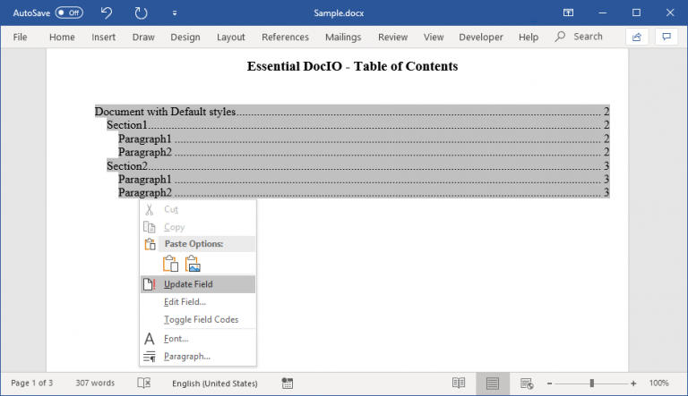 how to create table of contents in word online