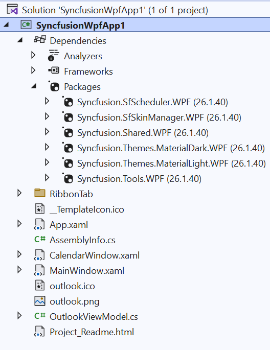 Syncfusion WPF project creation with files and packages