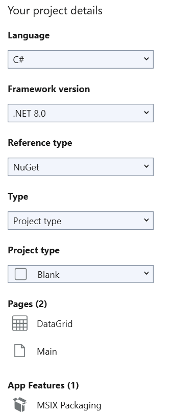 Project details pane