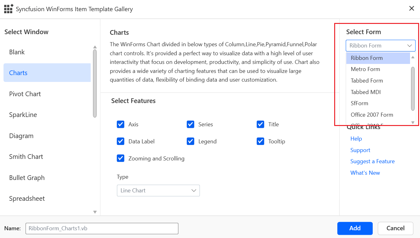 Add Syncfusion WinForms form to your app 