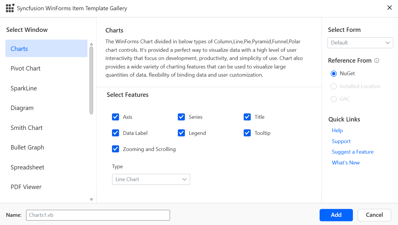 Syncfusion WinForms Item Template Gallery window