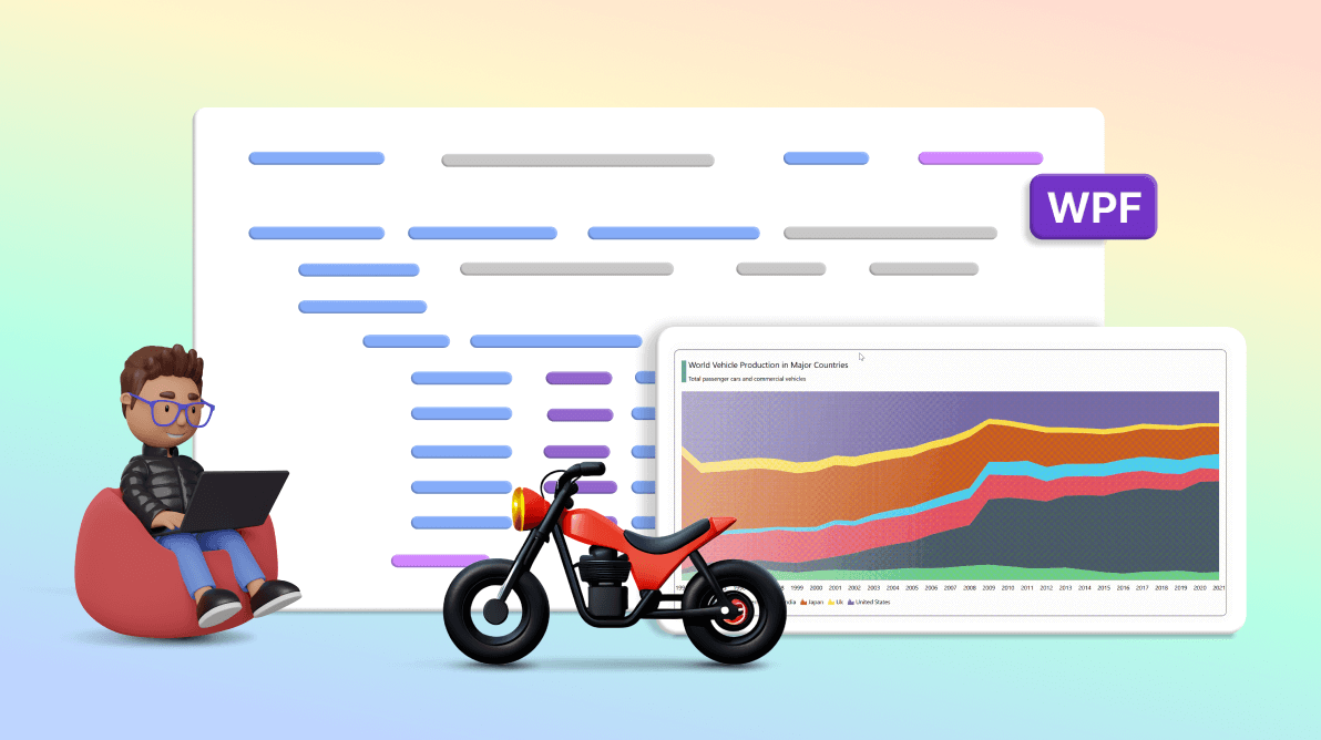 Creating a WPF 100% Stacked Area Chart to Visualize the World Vehicle Production in Major Countries