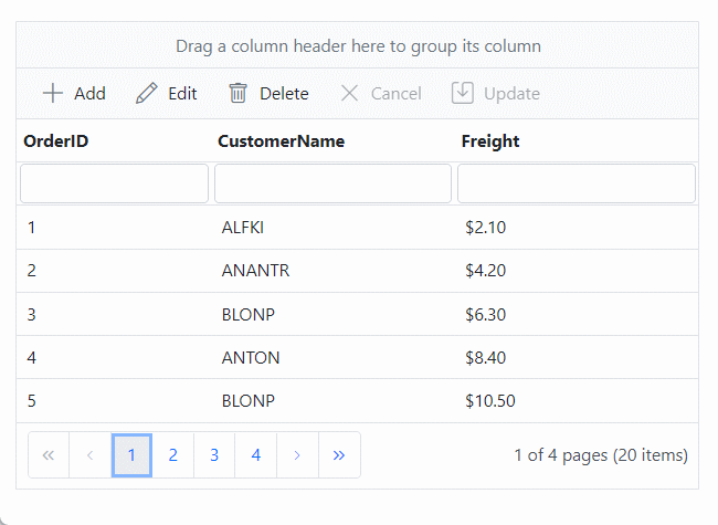 Performing CRUD actions using GraphQL in the Blazor DataGrid