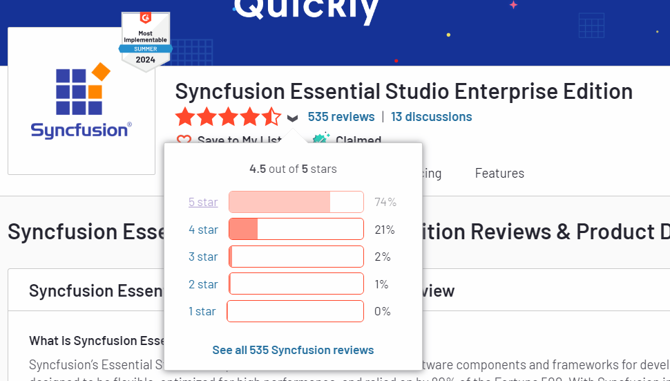 Syncfusion Essential Studio Enterprise Edition with a 5-star rating