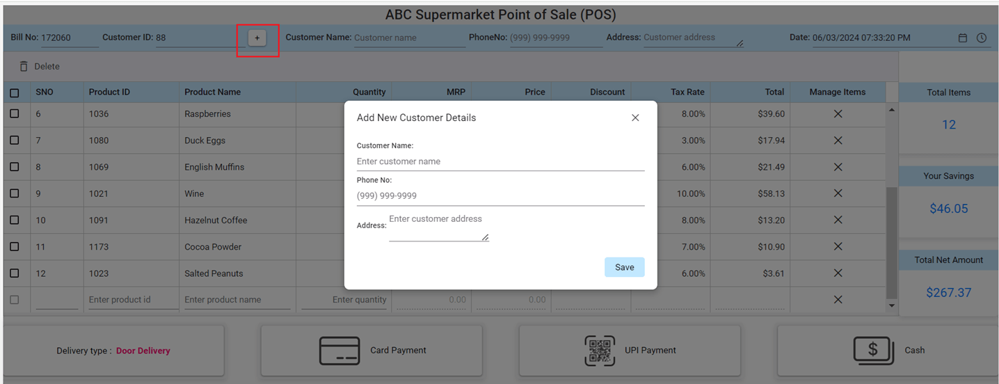 Add New Customer Details dialog