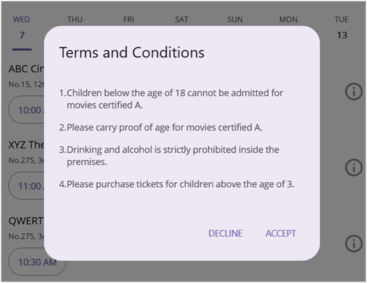 Designing the terms and conditions popup in the .NET MAUI movie ticket booking app