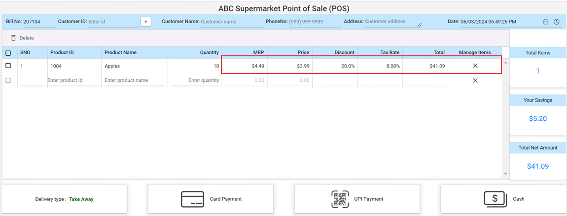 Invoice bill generation