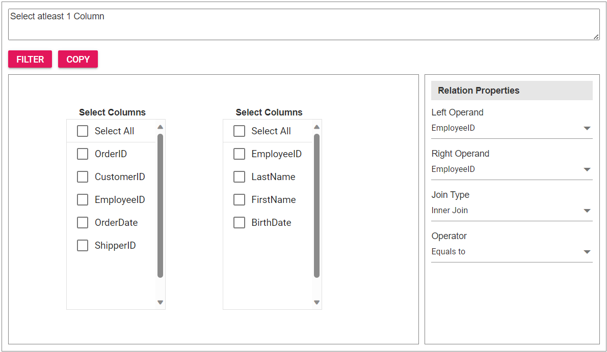 Join component user interface