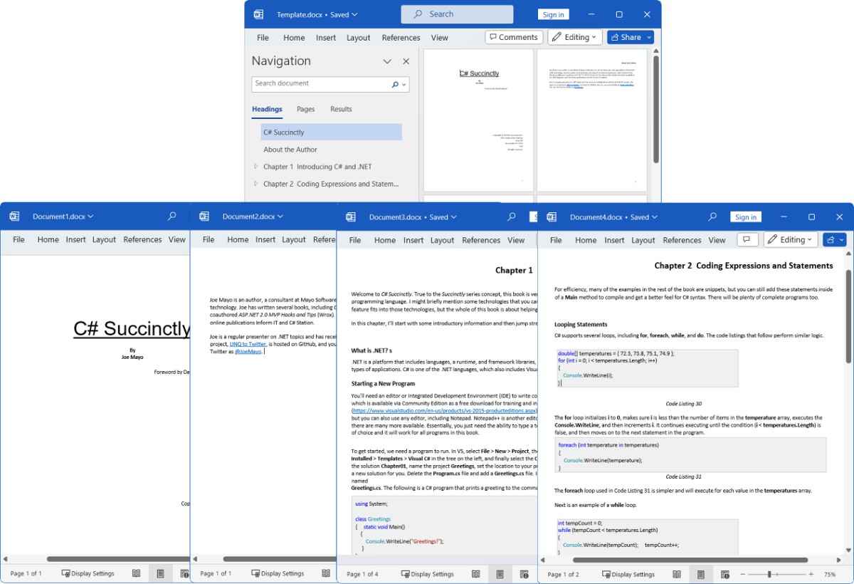 Split a Word document by headings using C#