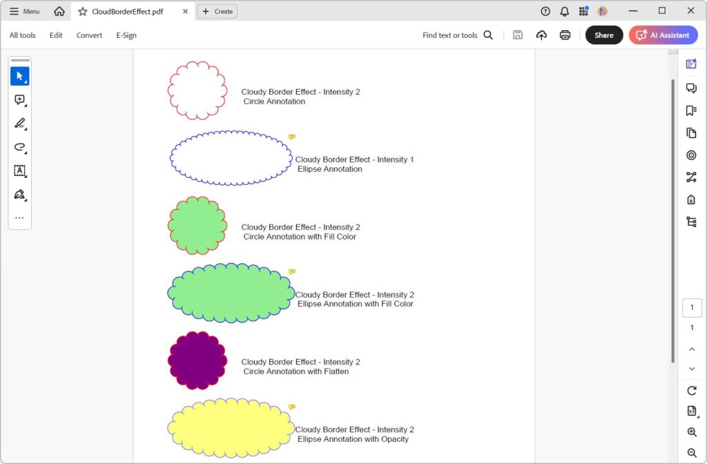 Cloud border style in circular annotations in .NET PDF Library