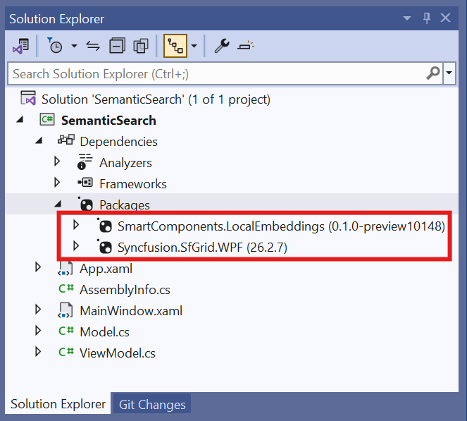 SmartComponents and Syncfusion.SFGrid.WPF packages added in Solution Explorer window