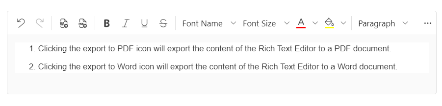 Export to Word and PDF options in Blazor Rich Text Editor