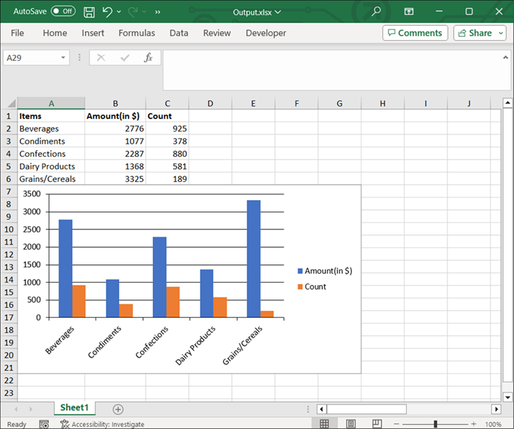 Input Excel document with chart