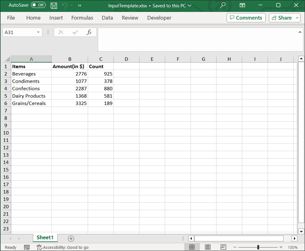 Input Excel document