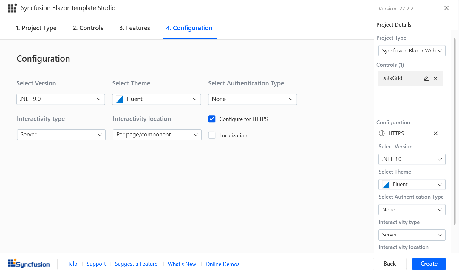 Syncfusion Blazor Template Studio wizard