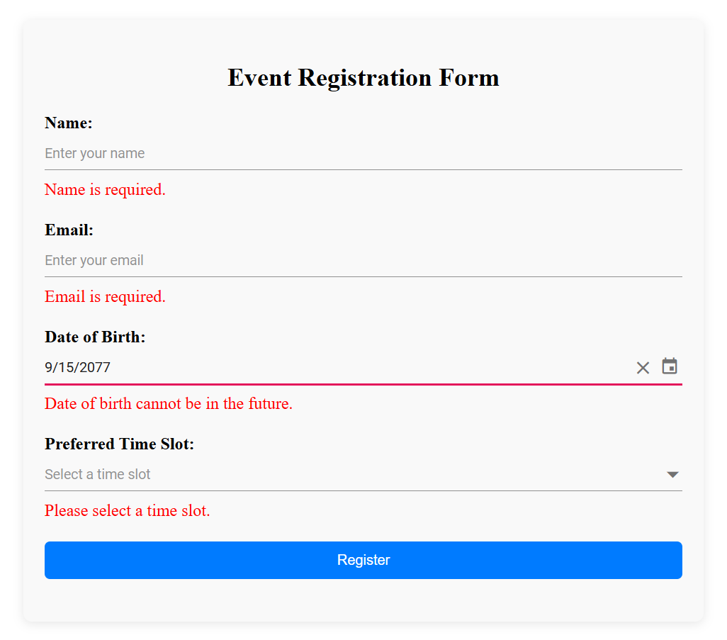 Creating an event registration form with Vuelidate and Syncfusion Vue Form components