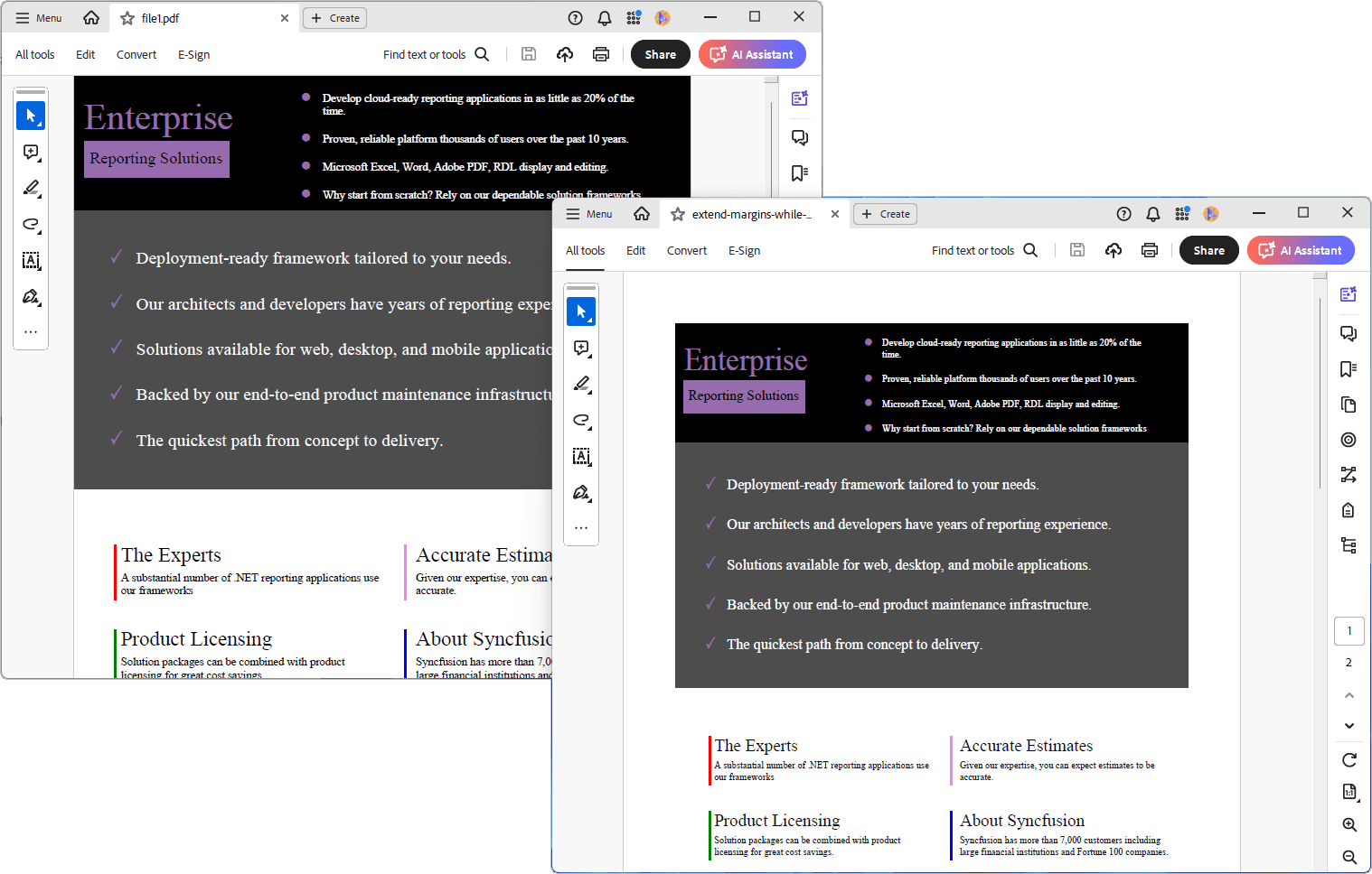 Extend the page margins while merging PDF documents using C#