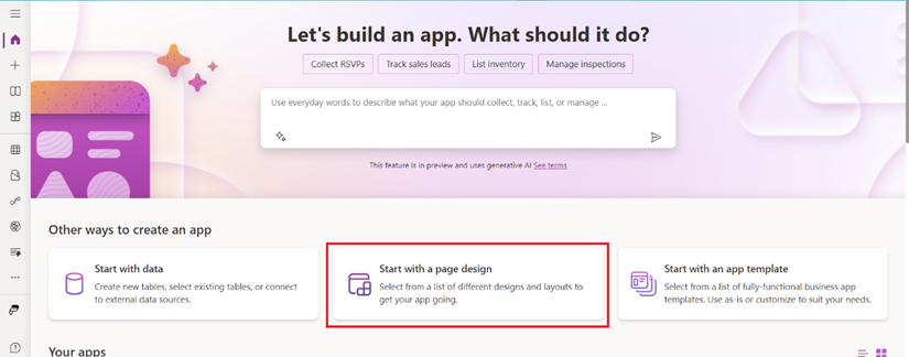 Select the Start with a page design button