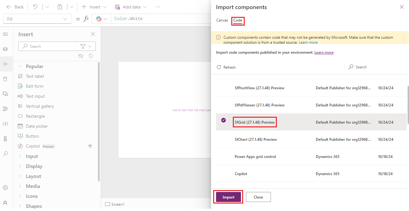 Import the SfGrid component