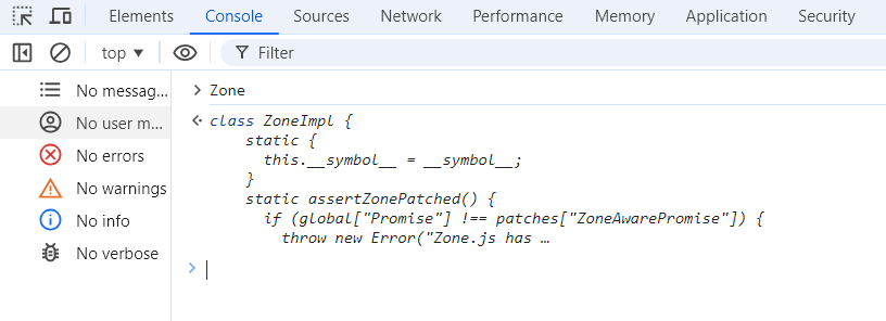 Checking for Zone.js presence in console tab