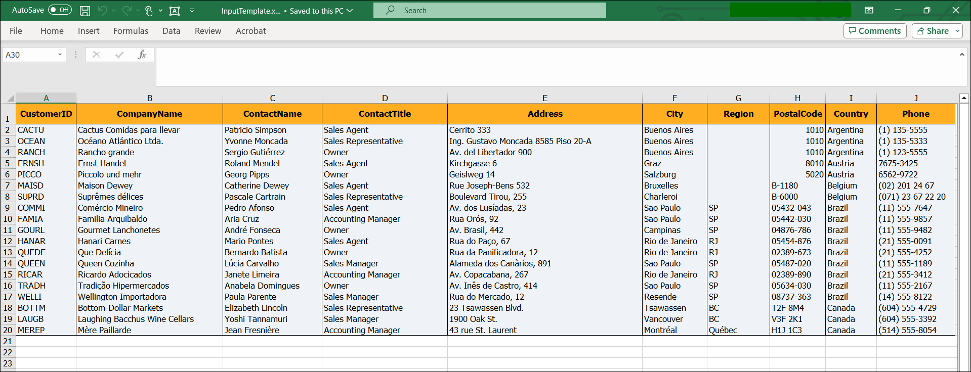 Input Excel document