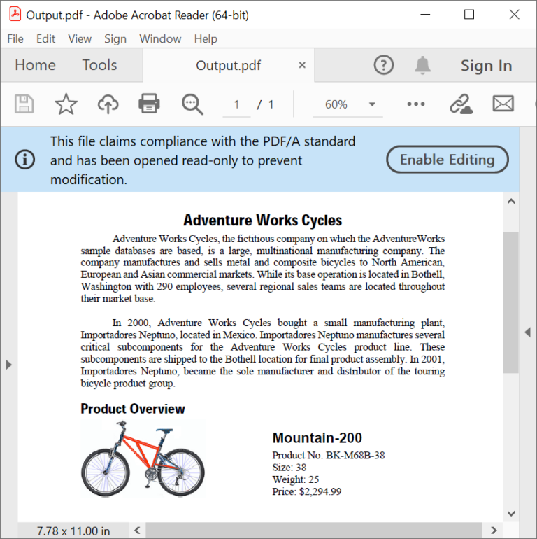 Setting PDF conformance level (PDF/A) in Word to PDF conversion