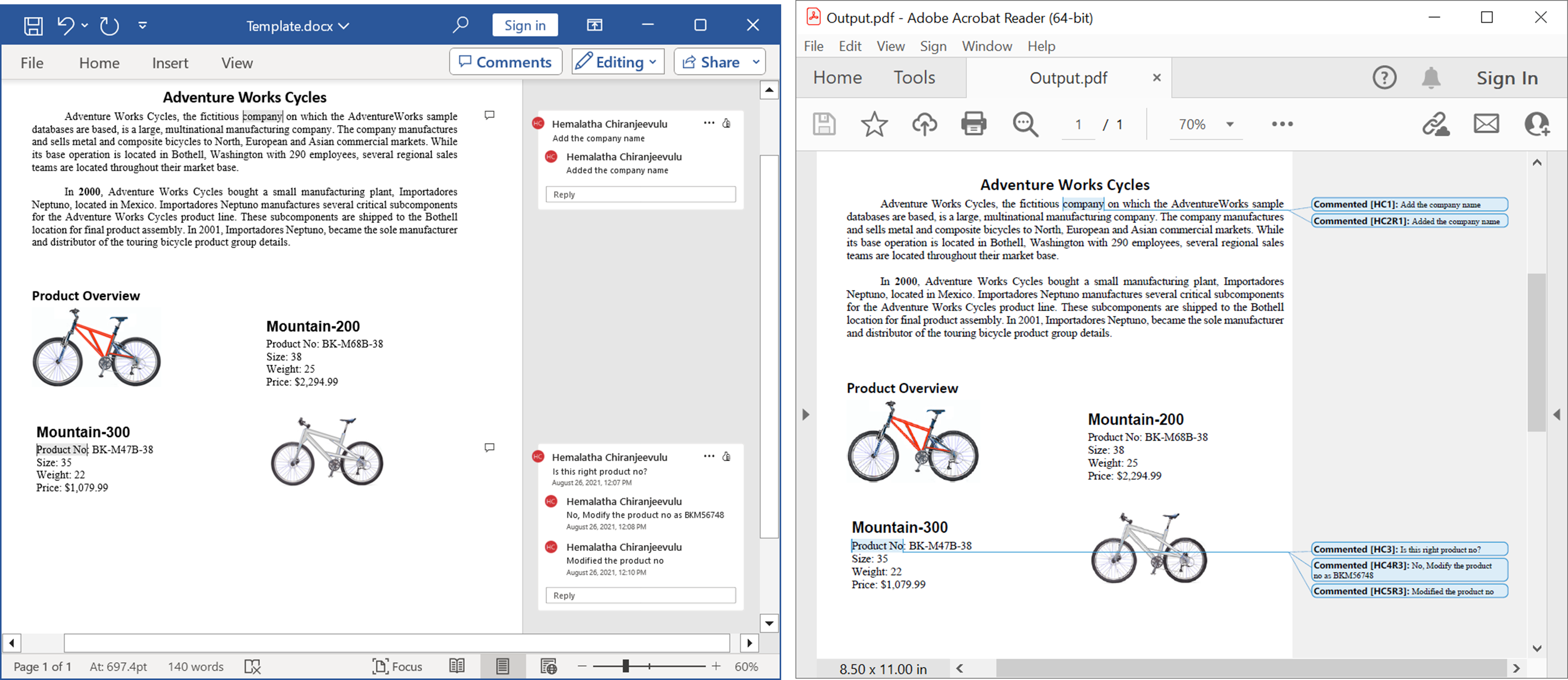 Preserving comments in Word to PDF conversion