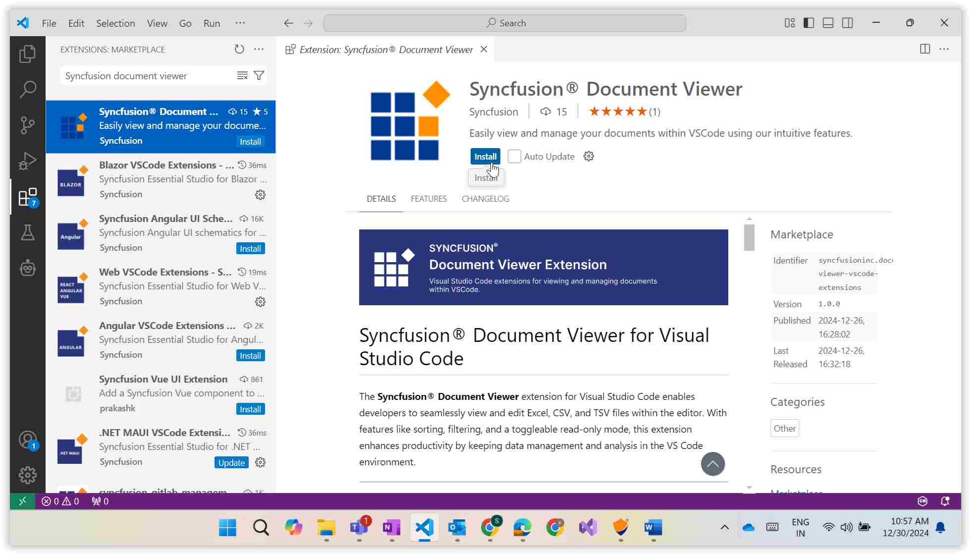 Search for Syncfusion® Document Viewer in the search bar