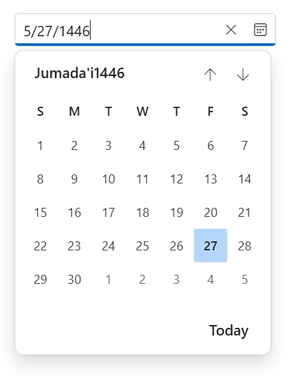 Hijiri calendar support in Blazor Calendars and Pickers