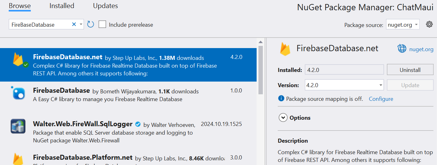 Install FirebaseDatabase.net NuGet package