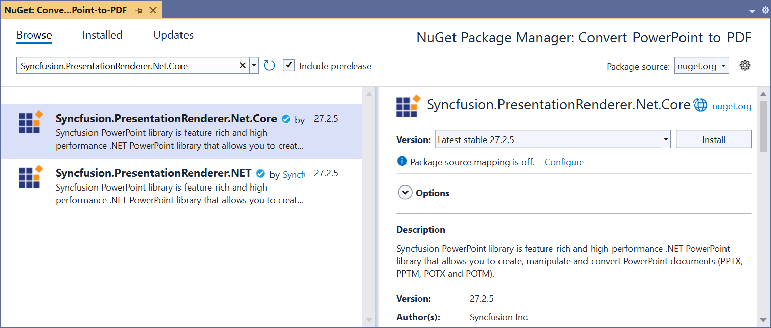 Installing the NuGet package