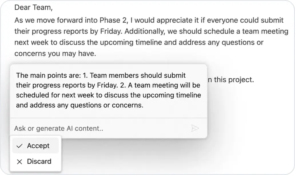 Inline AI Assist Popup Assistance