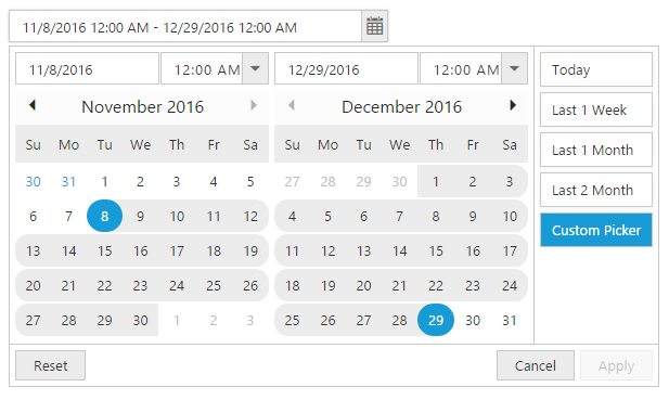Jquery Date Range Picker Control Pop Up Calendar Syncfusion