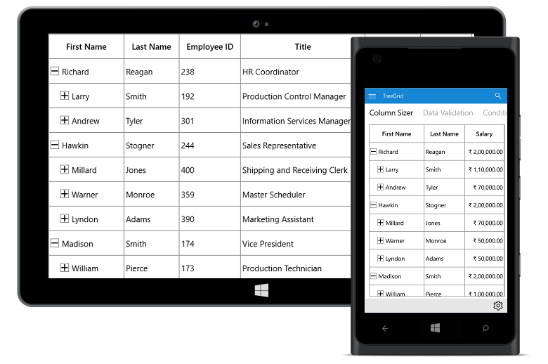 UWP TreeGrid Control | Multi-column TreeGrid | Syncfusion