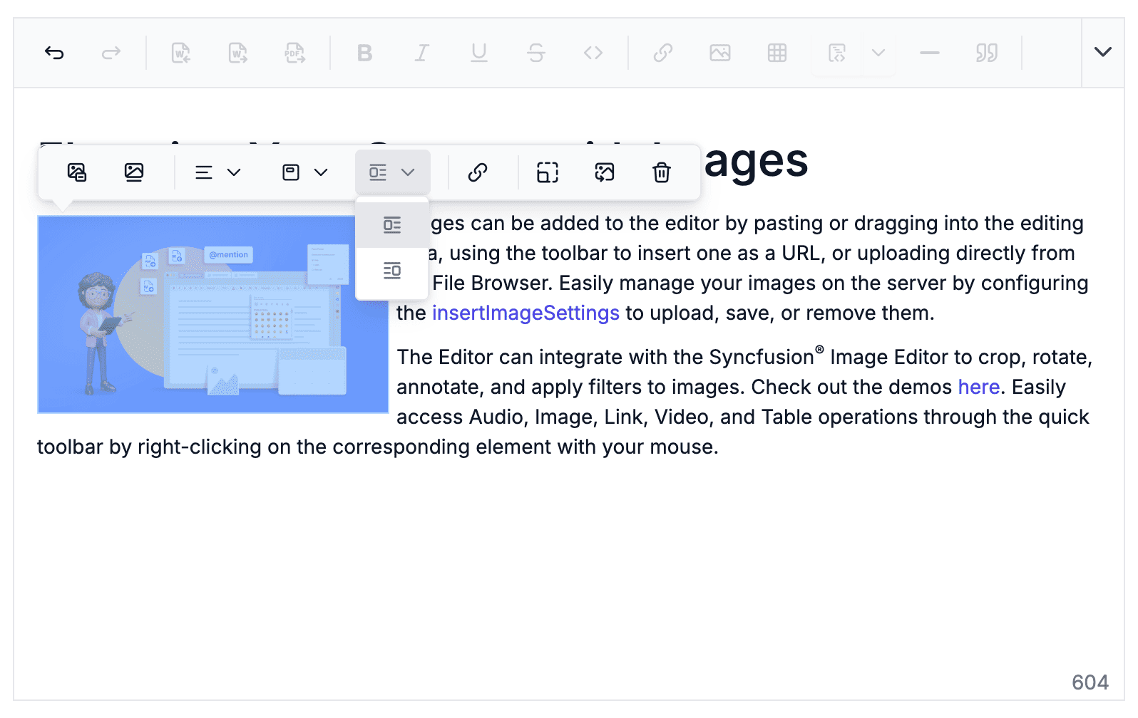 ASP.NET Core Rich Text Editor Image wrap